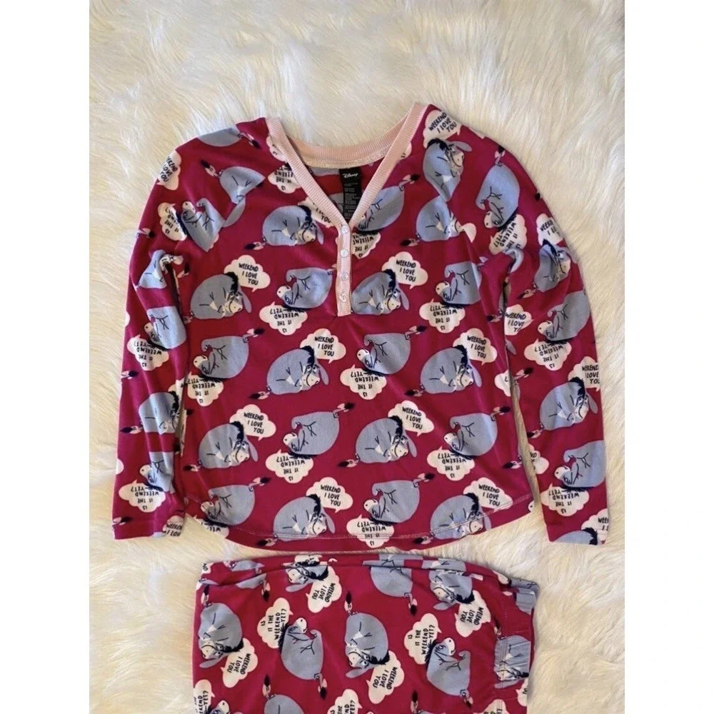 Disney Eeyore Pajamas Womens Size XS (0-2) Pink Two Piece Pajama Set - Picture 2 of 10